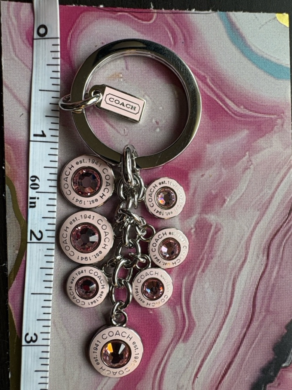 COACH Pink and Silver Logo Charm Keyring - Picture 3 of 7